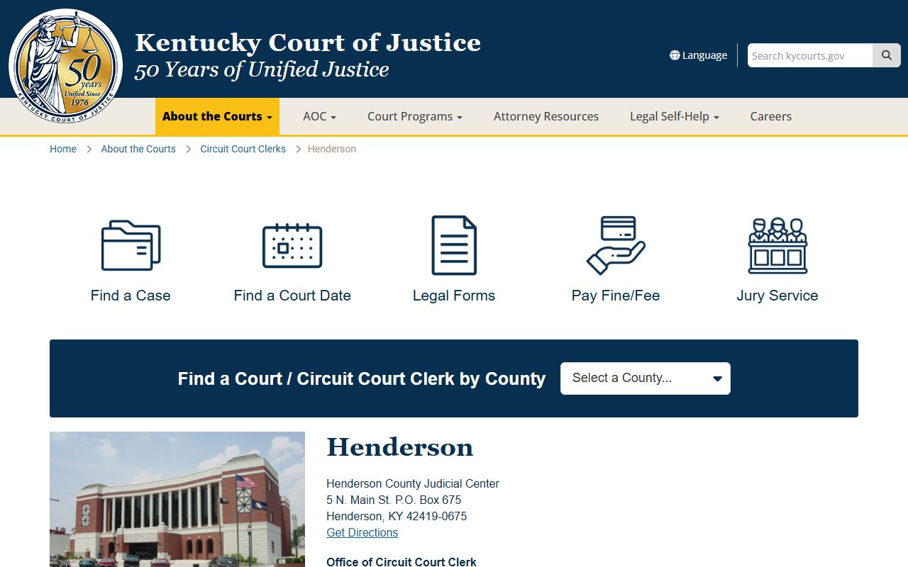 Henderson County Kentucky Circuit Court in Henderson for divorce records access