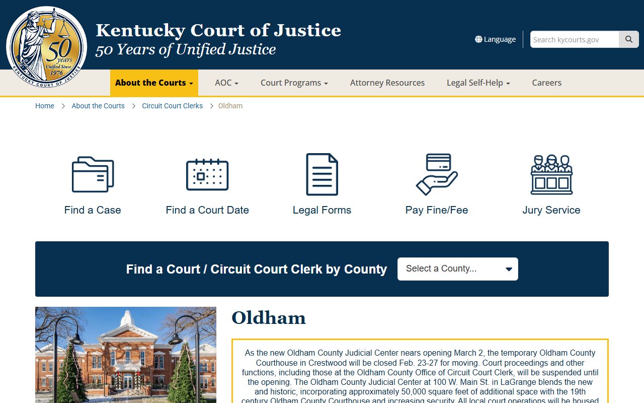 Oldham County Judicial Center serving La Grange Kentucky divorce records