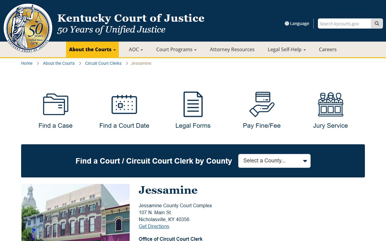 Jessamine County Courthouse in Nicholasville Kentucky for divorce records access
