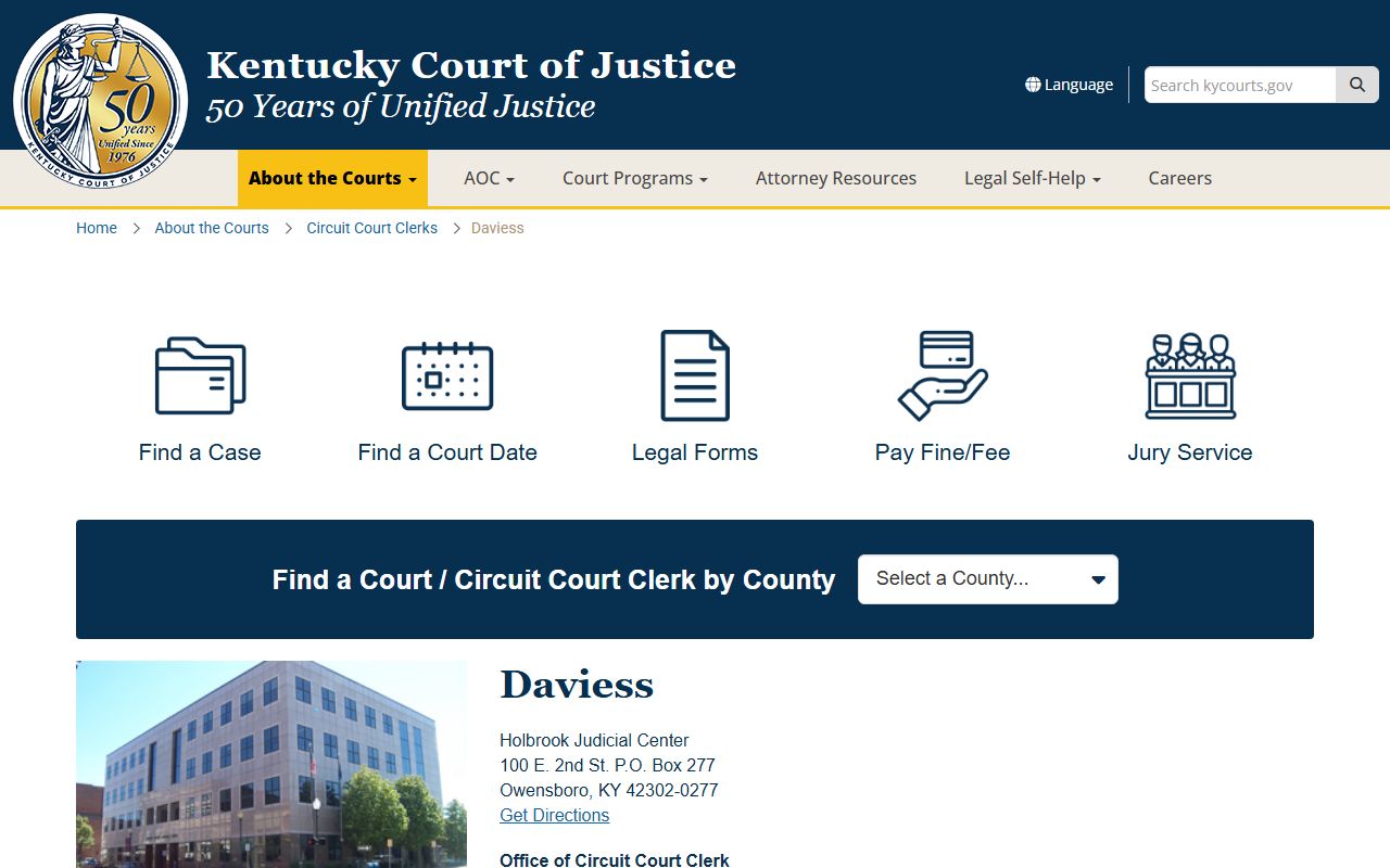 Daviess County Kentucky Circuit Court in Owensboro for divorce records access