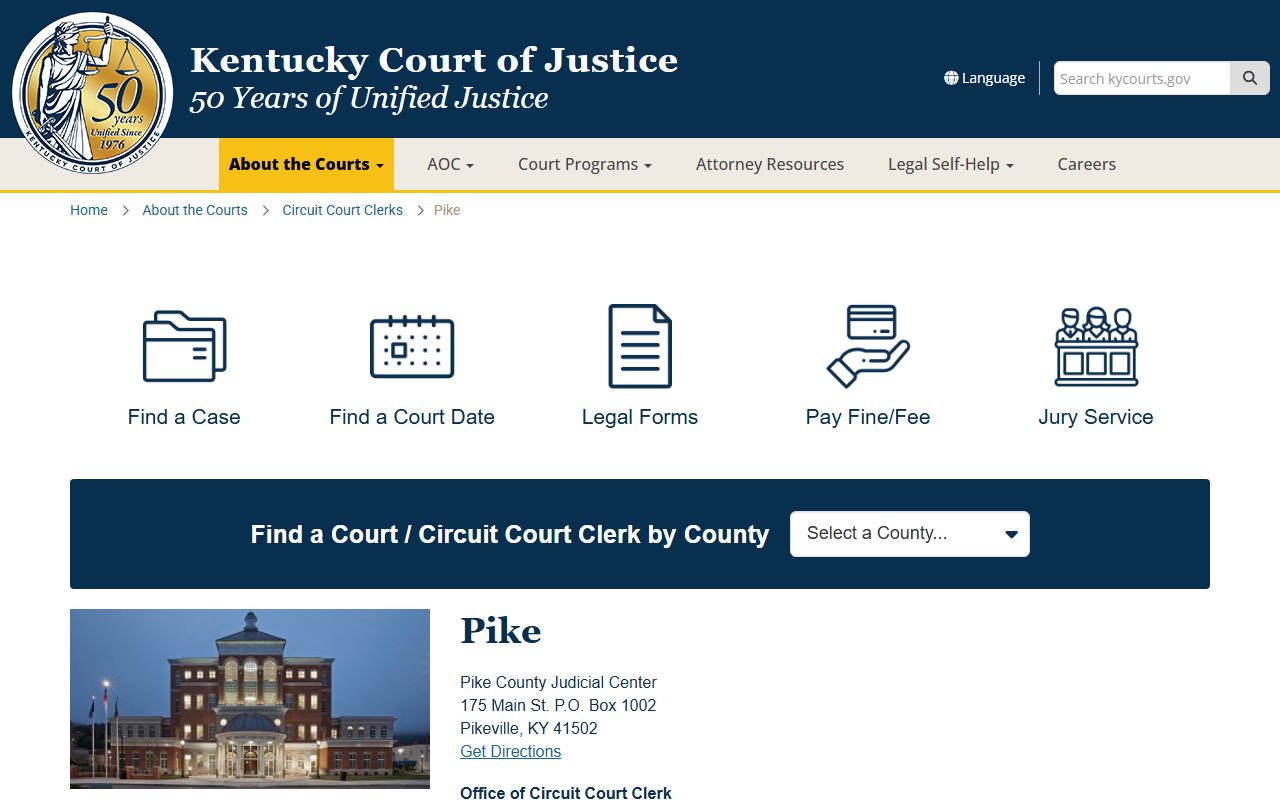 Pike County Courthouse in Pikeville Kentucky for divorce records