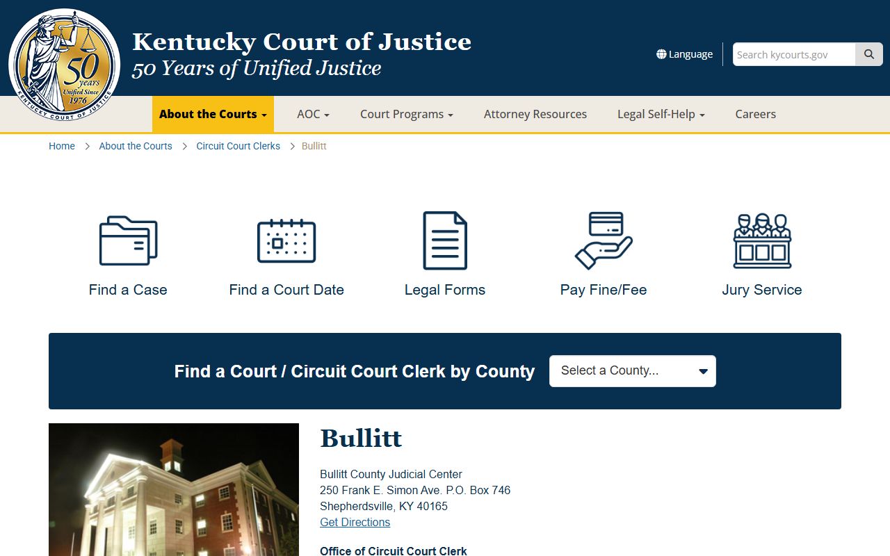 Bullitt County Judicial Center in Shepherdsville Kentucky for divorce records access