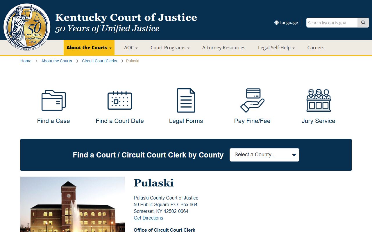 Pulaski County Judicial Center in Somerset Kentucky for divorce records