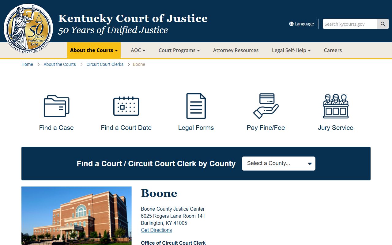 Boone County Kentucky Circuit Court Clerk office for divorce records