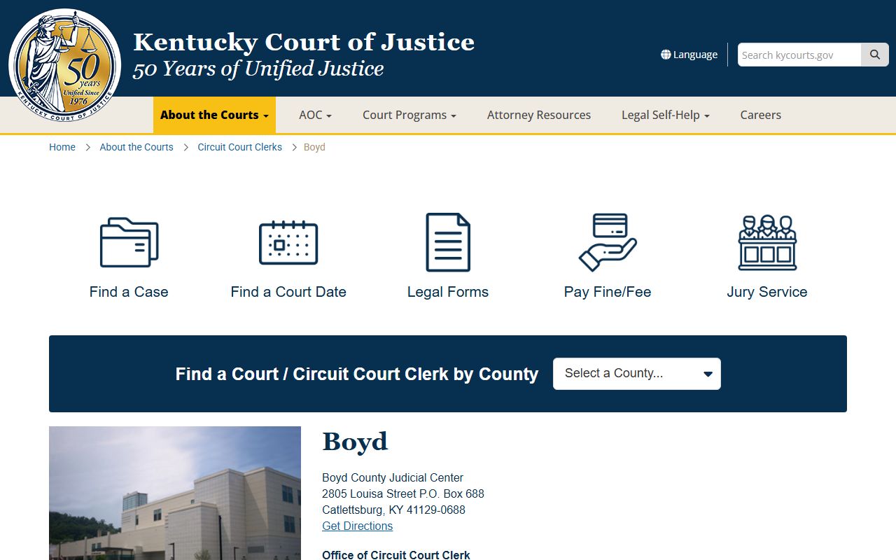 Boyd County Kentucky Circuit Court Clerk office for divorce records