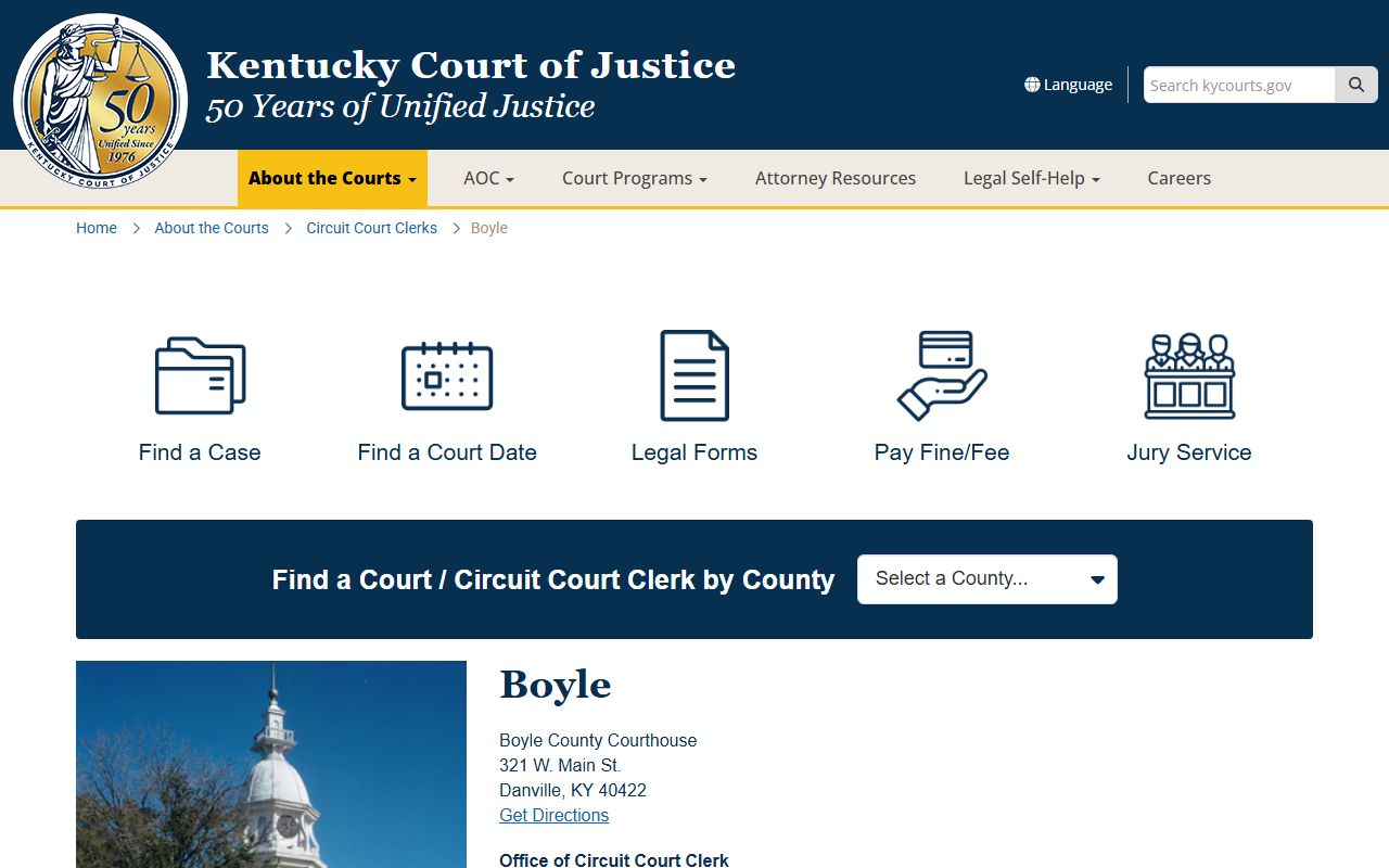 Boyle County Kentucky Circuit Court Clerk office for divorce records in Danville