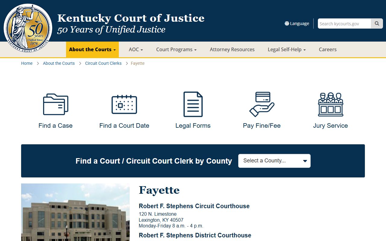 Fayette County Kentucky Circuit Court Clerk office for divorce records