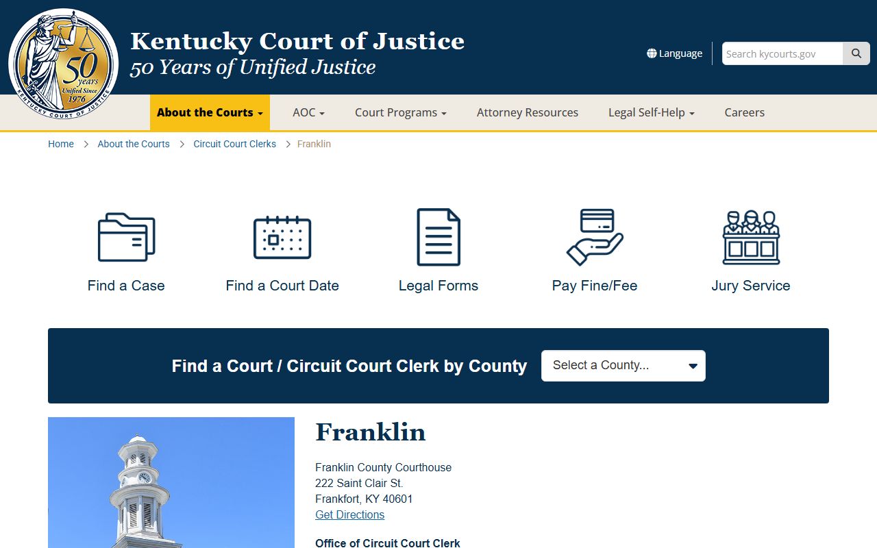 Franklin County Kentucky Circuit Court Clerk office for divorce records