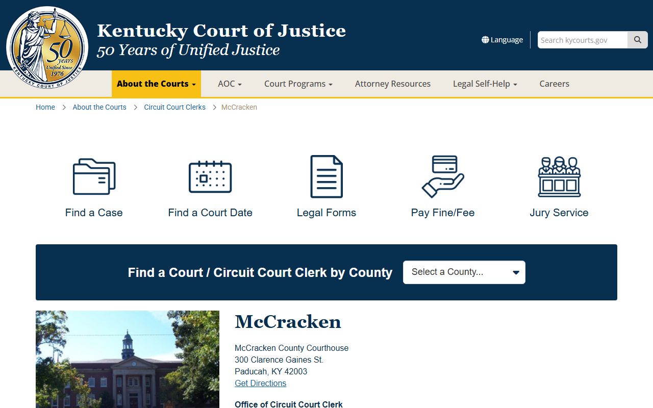 McCracken County Circuit Court building in Paducah Kentucky where divorce records are maintained