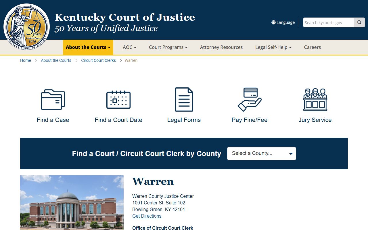 Warren County Circuit Court building in Bowling Green Kentucky where divorce records are maintained
